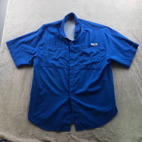 Columbia Mens Fishing Shirt Large Short Sleeve Blue Button Up Vented Outdoors - Picture 15 of 16
